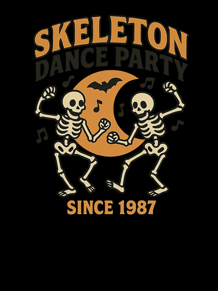 Retro Skeleton Dance Party Halloween Graphic – Vintage 1987 Spooky Clipart for T-Shirts & Stickers by HAFIZ-DP