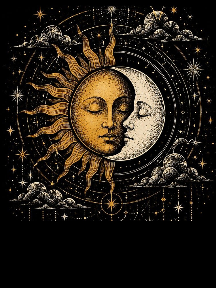 Vintage Celestial Sun and Moon Mystical Astrology Tarot Art by LYAN-STORE