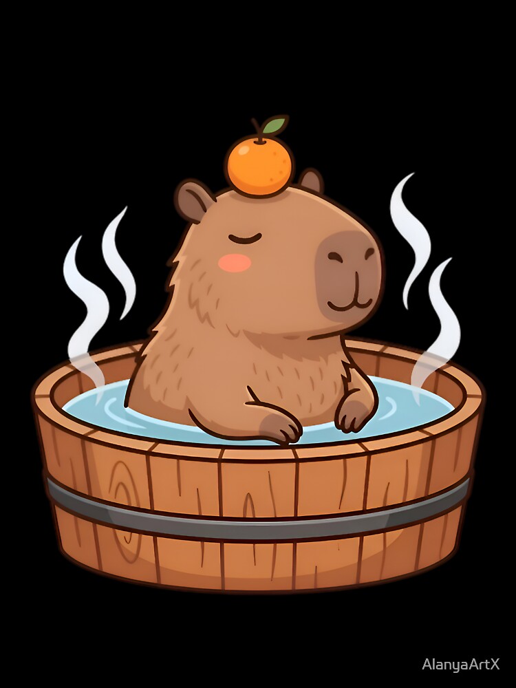 Chill Zen Capybara - Meditating in Warm Water with Orange by AlanyaArtX