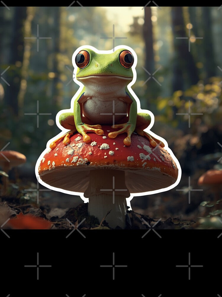 Cute Frog on Mushroom  Kawaii Forest Aesthetic by MiniPrintMagic