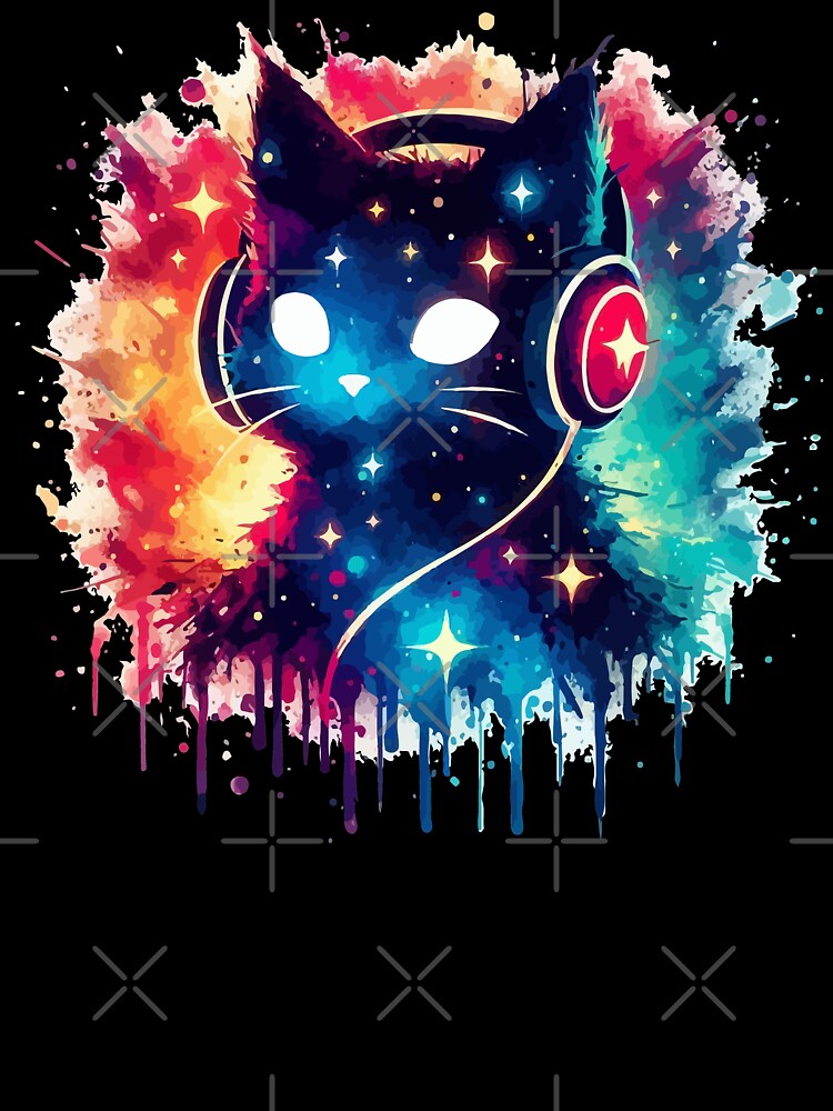 Cosmic Cat Headphones Cool Watercolor Galaxy Space Splash by TomFrontierArt