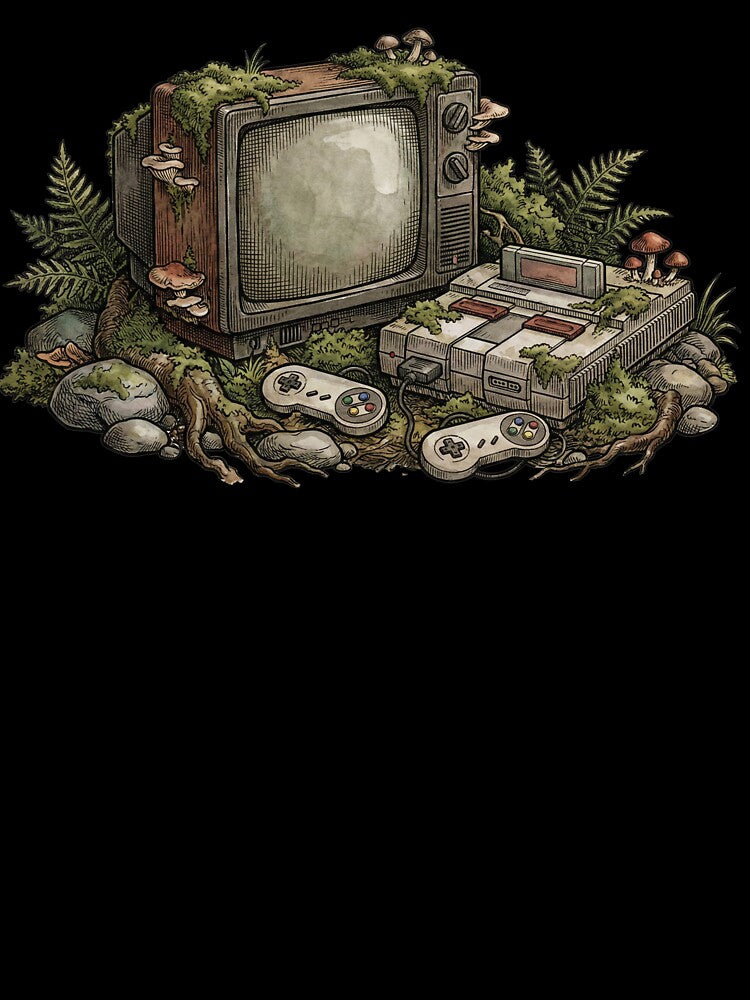 Vintage Overgrown Retro Gaming Setup - Nature Wins by The Mossy Library