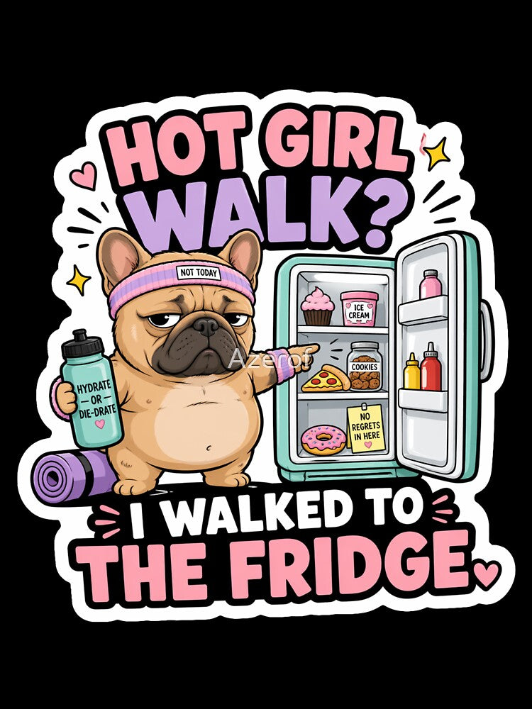 Hot Girl Walk I Walked To The Fridge French Bulldog Sticker by Azerof