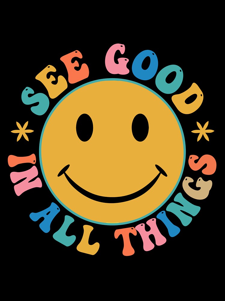 See Good In All Things Retro Groovy Colorful Block Letter Design by redbubbleart18