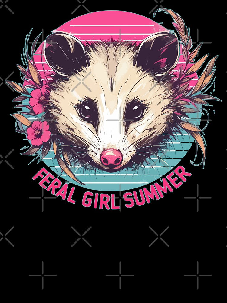 Feral Girl Summer Opossum Retro Vintage by TomFrontierArt