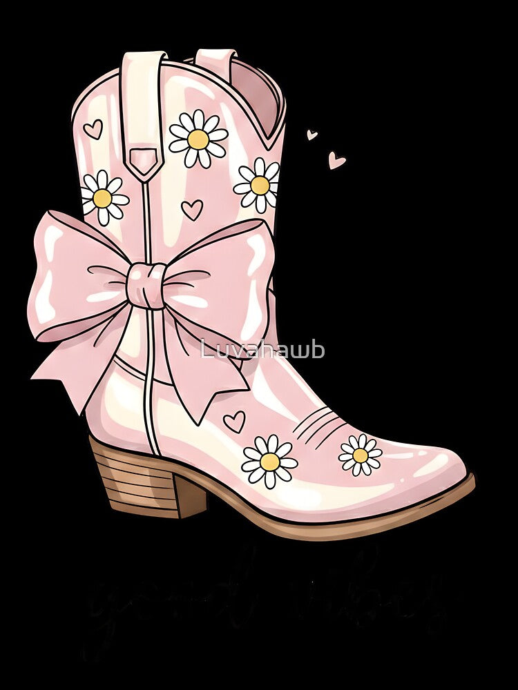 Pink Daisy Cowgirl Boot with Bow – Cute Western Coquette Aesthetic Art by Luvahawb