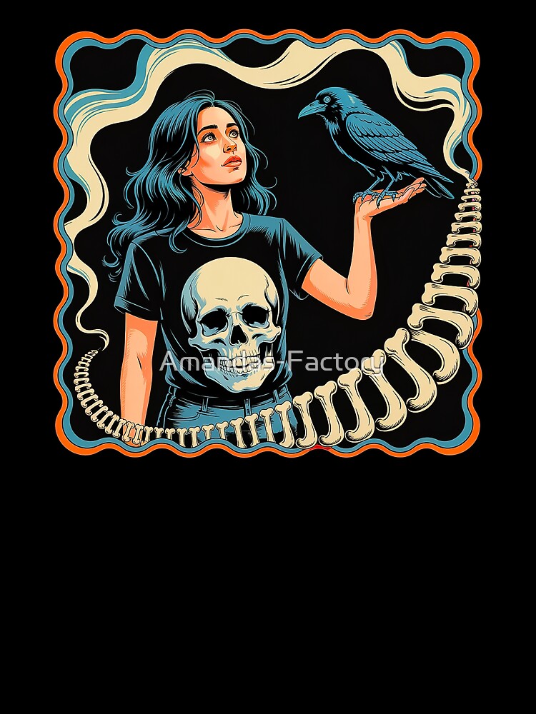 Skull Woman Gothic Psychedelic Art with Spine Design by Amanda's Factory