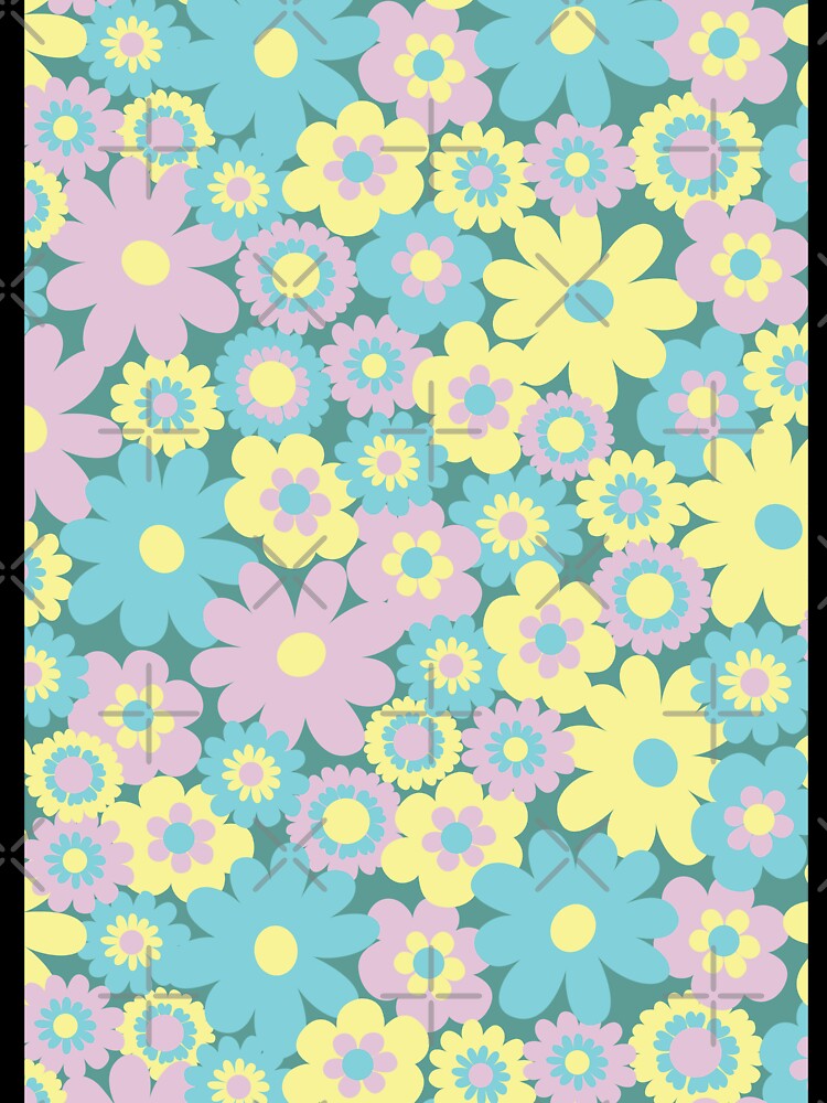 80s pastel retro flowers, pastel pink, pastel green, pastel yellow, lilac, 60s retro pattern, groovy florals by blomastudios
