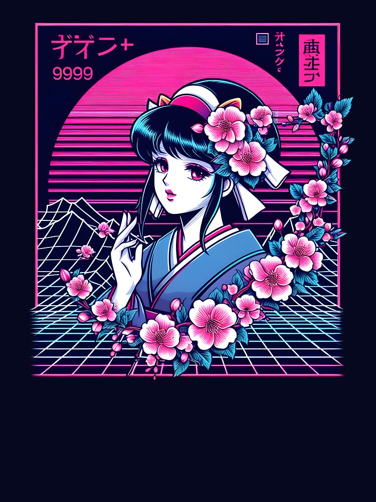 Retrowave Japanese Anime Girl by 54mu