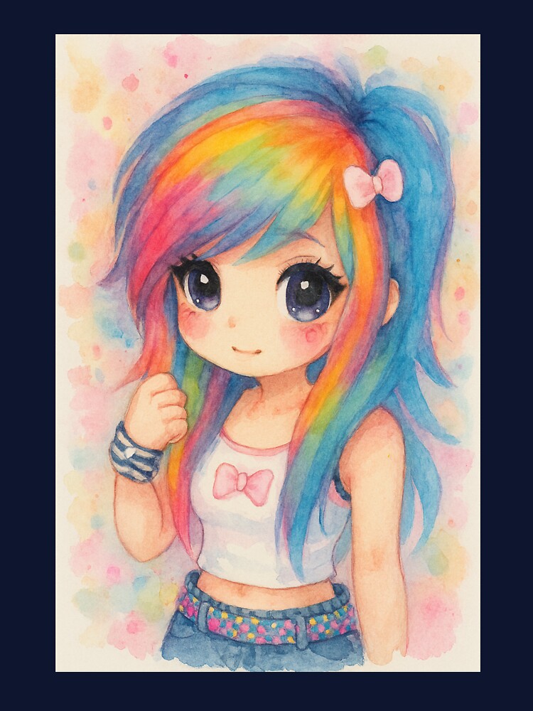 Kawaii Rainbow Dash Human Anime Watercolor by Monkeysalad