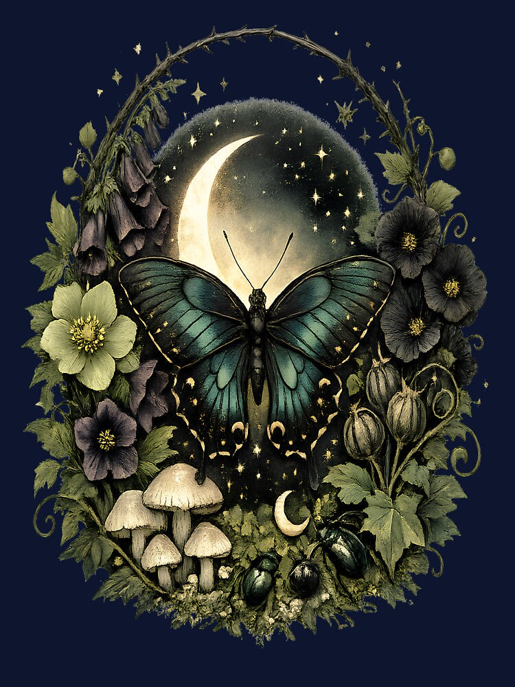 Moonlit Moth Botanical Wreath Design by SasmitaStudioCo