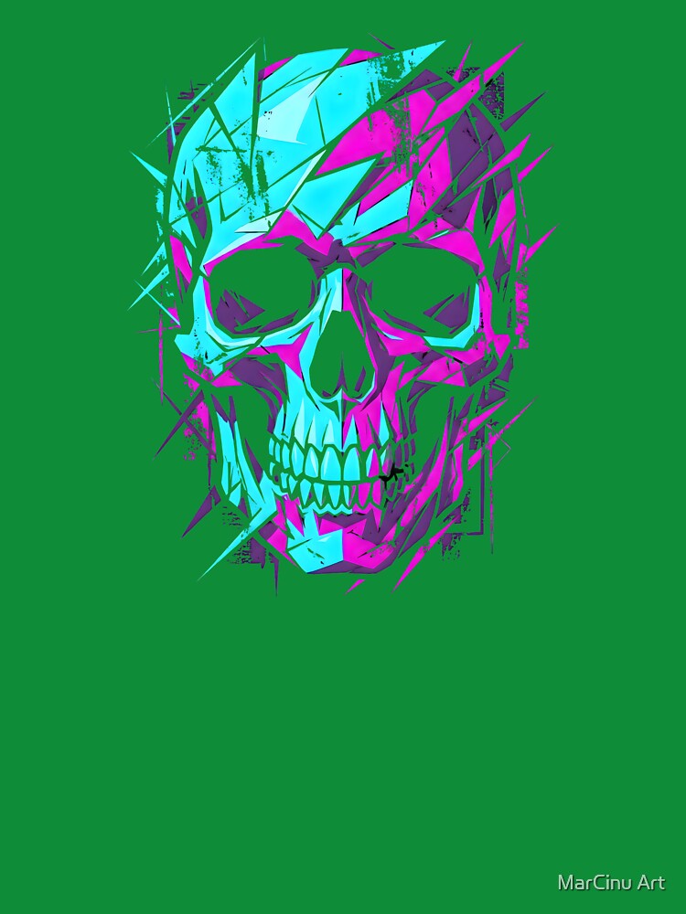 Cyberpunk Glitch Skull Shattered Neon Geometry 2026 by MarCinu Art