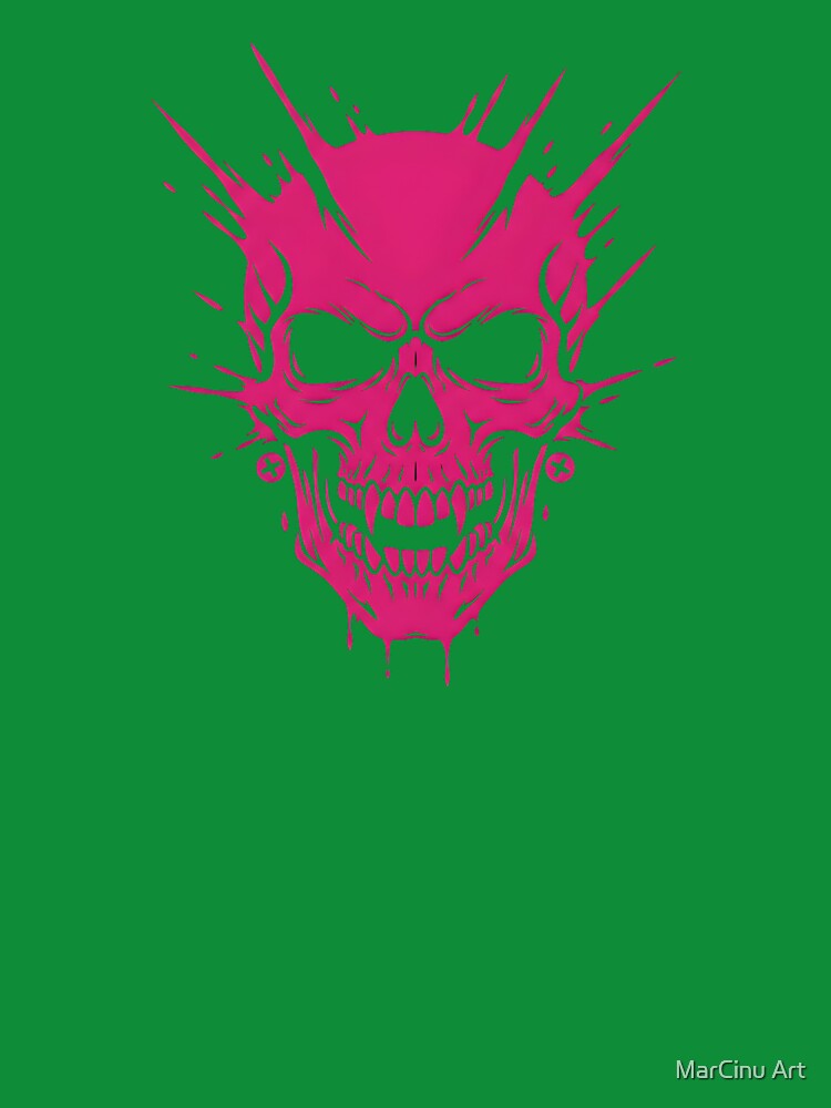 Neon Pink Skull Cyberpunk Splatter Grunge by MarCinu Art