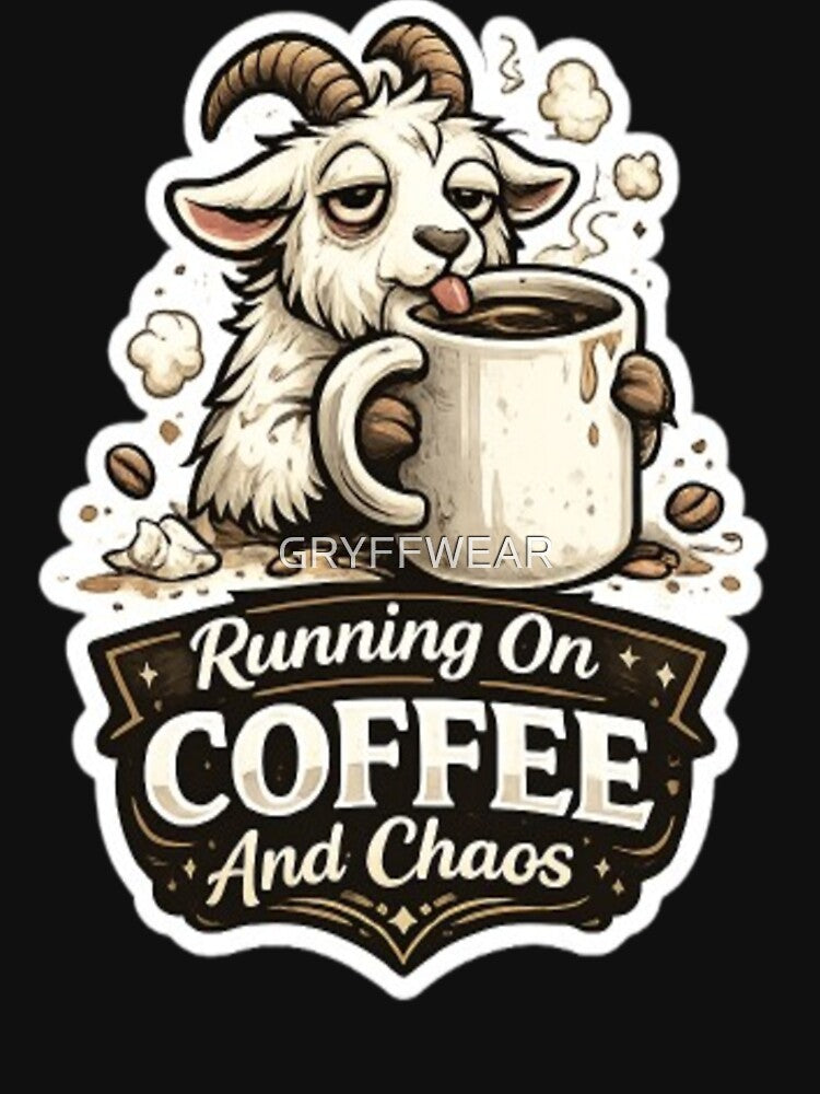 Running on Coffee and Chaos Goat Sticker by GRYFFWEAR