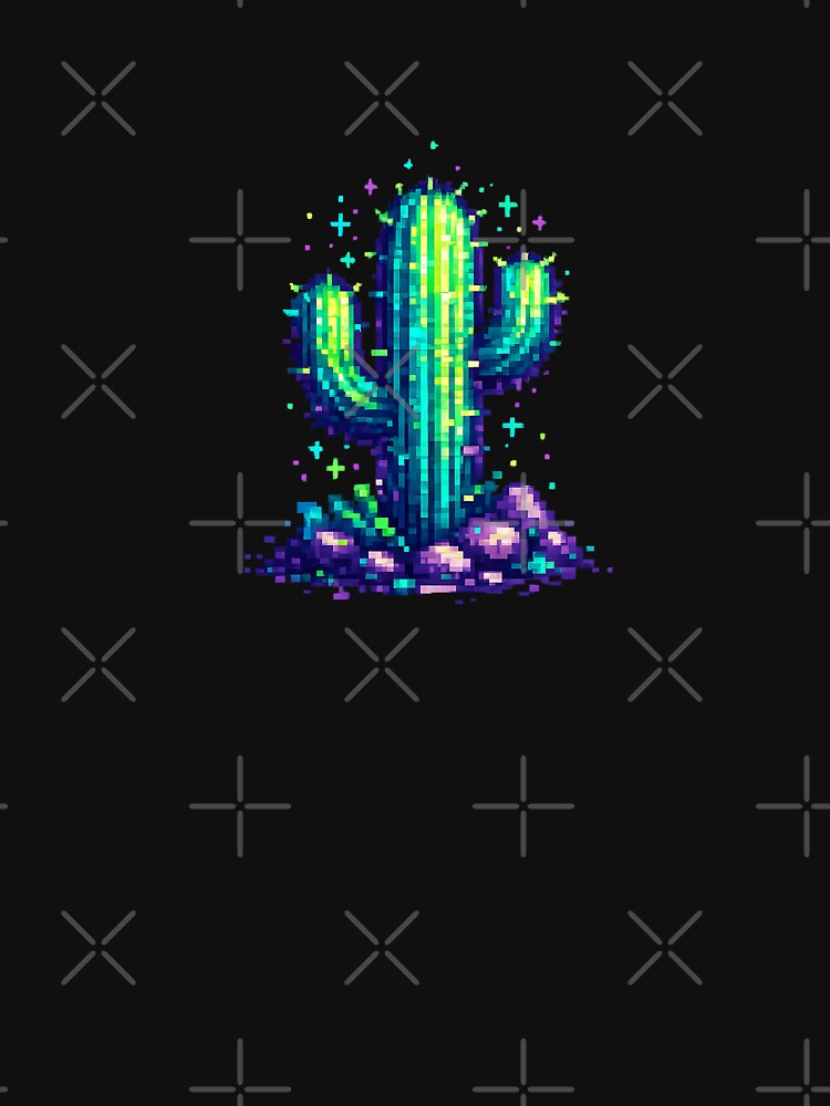 Neon Pixel Art Cactus Retro Gaming Desert Design by NucciCollective