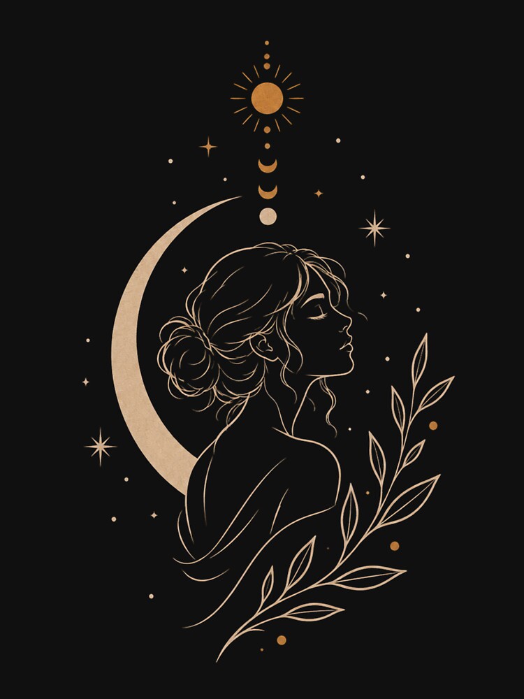Boho Moon Woman Line Art by MySthore
