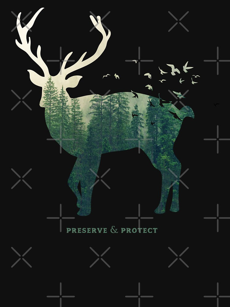 Preserve & Protect Deer Silhouette National Park Nature Double Exposure Forest Save the Environment Climate Change Wilderness Hiking Camping by lanynx design