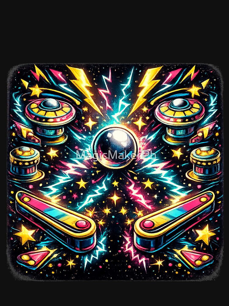 Retro 1980s Arcade Pinball Machine Neon Gaming Graphic by MagicMakerPh