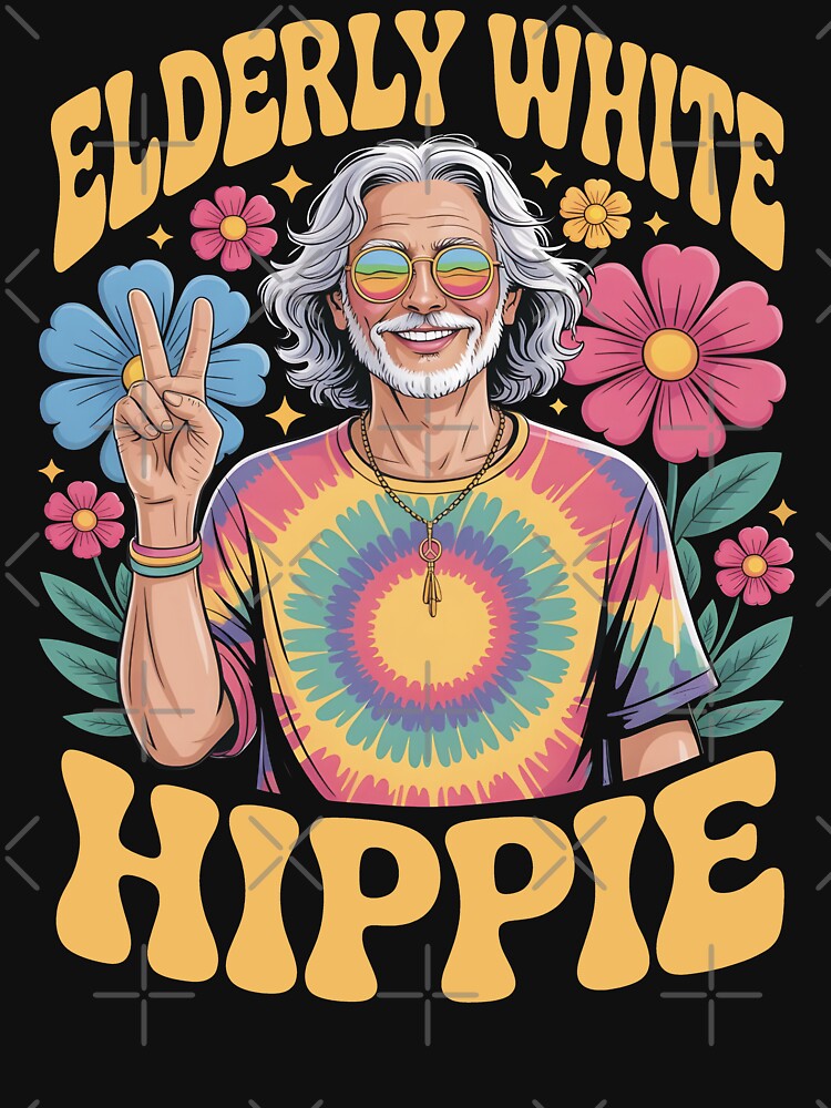 Elderly White Hippie Funny Retro Gift For Peace Lovers by SkymarArt