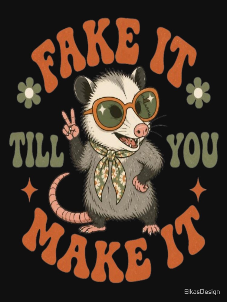 Fake It Till You Make It Funny Retro Opossum Vintage 70s Groovy by ElkasDesign