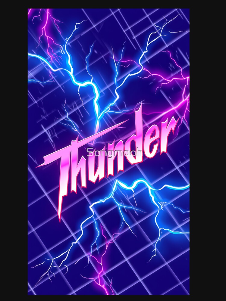 Retro Thunder – Neon Lightning Synthwave Art by Songmooh