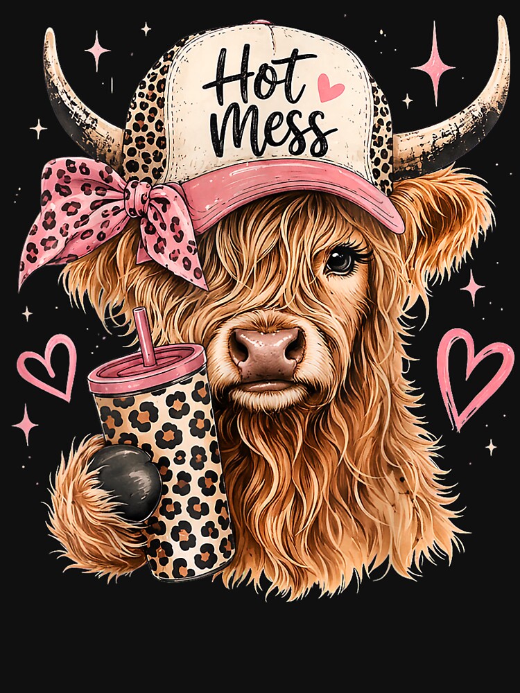 Hot Mess Highland Cow Pink Bow Leopard Tumbler Graphic by Glow-Paw-Studio