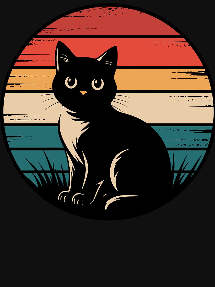 Black Cat Retro Sunset – Vintage 70s Cute Kitten Silhouette Design by UmazDesigns