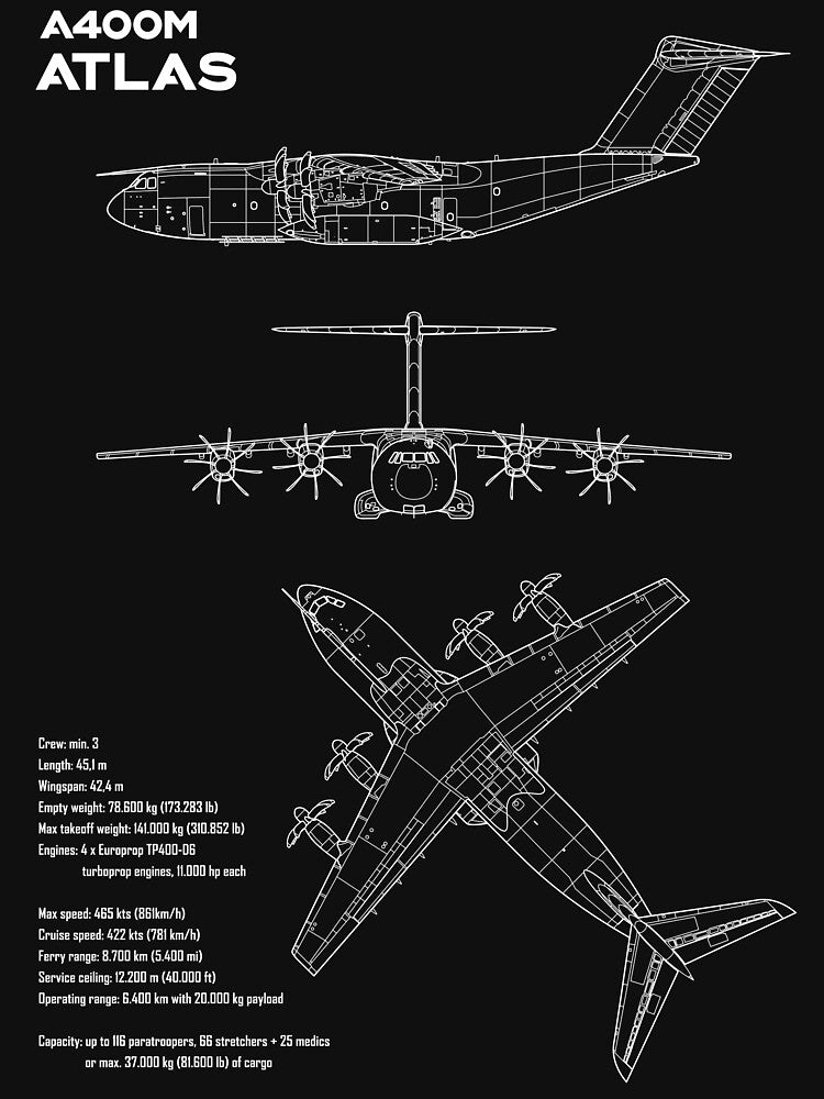 Airbus A400M Atlas Military Transport Aircraft Blueprint by CHE-Aviation