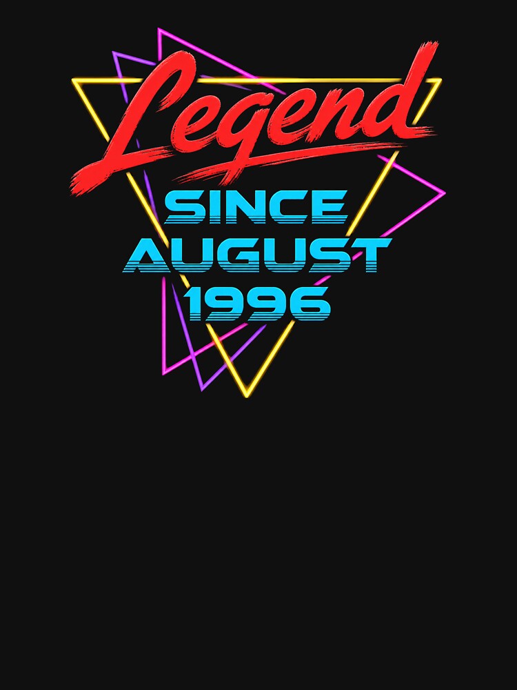 Legend Since August 1996 Retro Neon Style Birthday Celebration Design by msaloyach