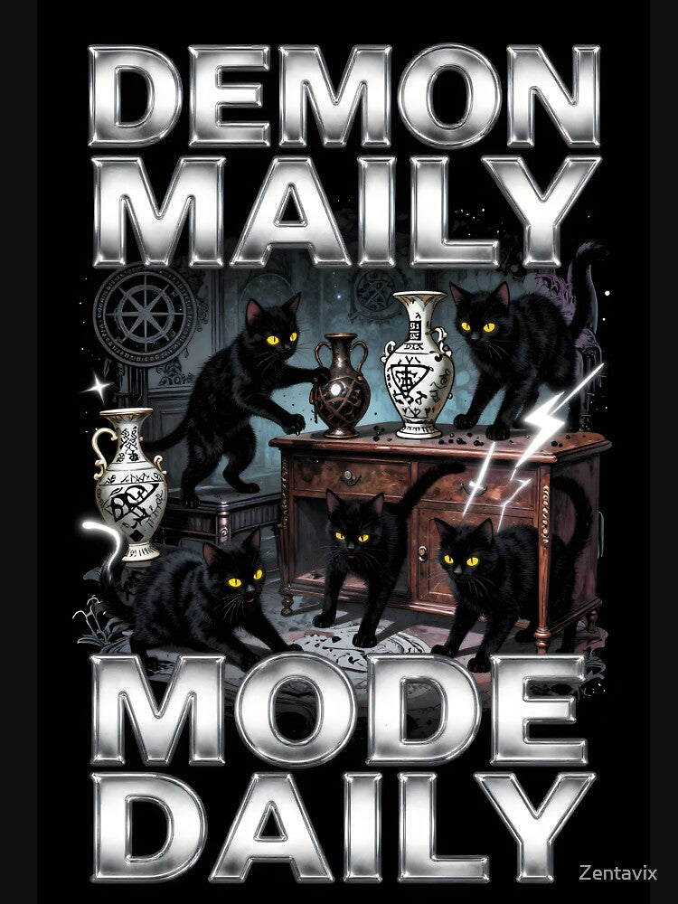 90s Bootleg Demon Mode Daily Black Cat Retro Graphic by Zentavix