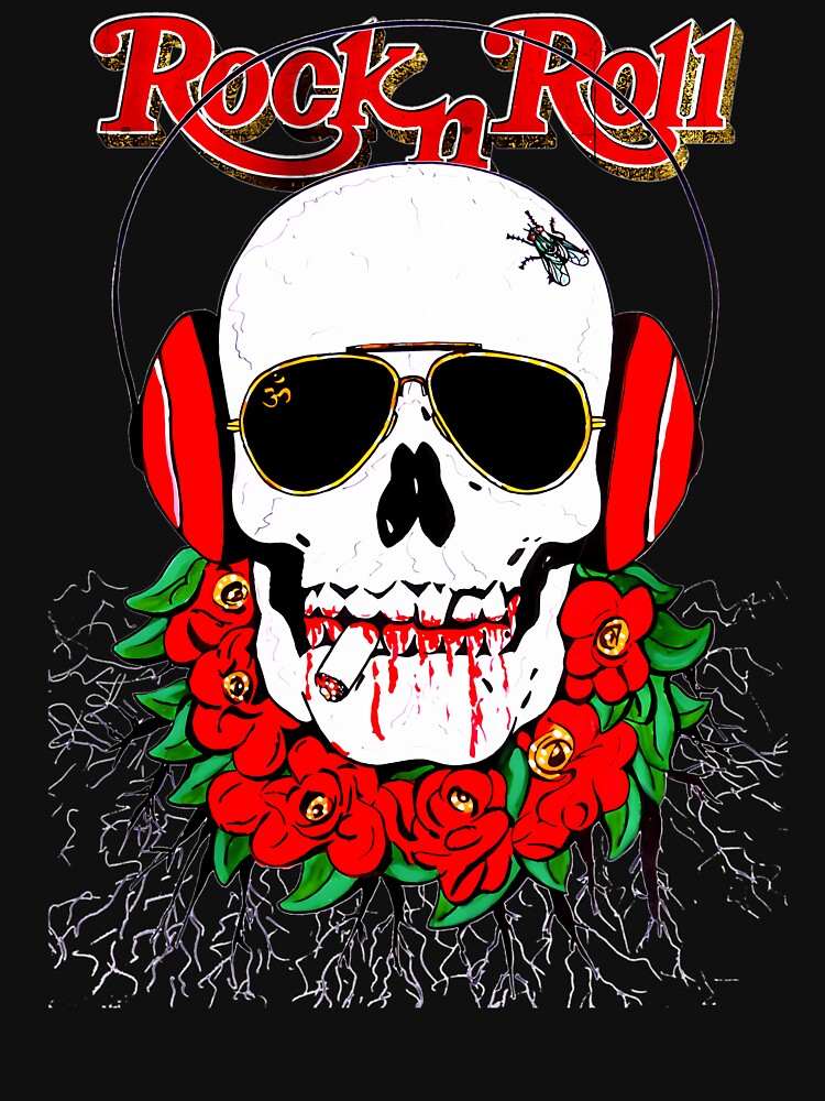 Rock And Roll Hippie Skull With Headphones by JuniorFranecki