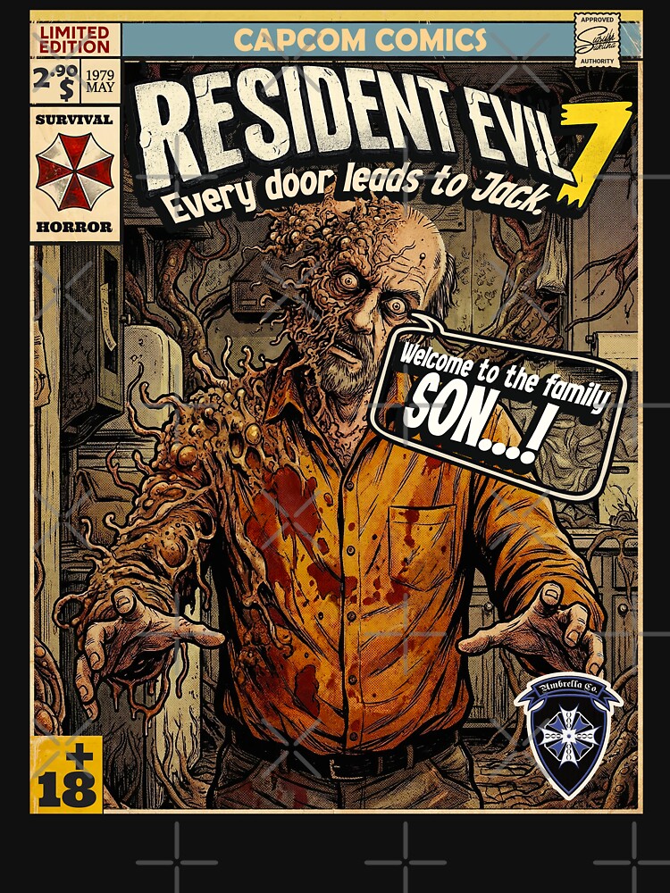 Resident Evil 7 Jack Baker Comic Book Cover Retro Gaming Art by Back2Collage
