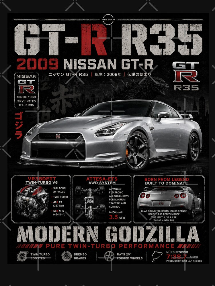2009 Nissan GT-R R35 VR38DETT Twin Turbo AWD Modern Vintage Art by TheArtOfCar