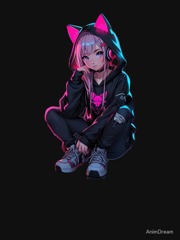 Oversized Black Hoodie Anime Girl by AnimDream