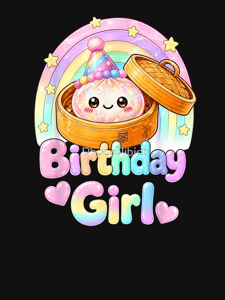 Kawaii Birthday Girl Cute Dim Sum Dumpling In Bamboo Steamer Rainbow by PhocoNibict