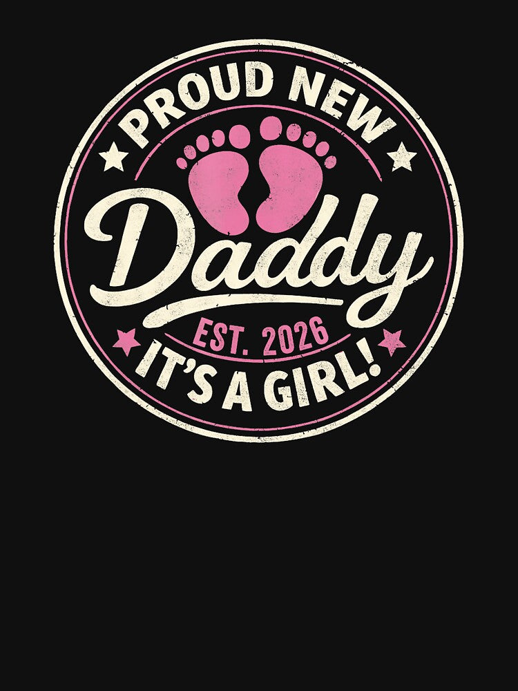 Proud New Daddy Est 2026 Retro Baby Girl Footprint by zamiokaline