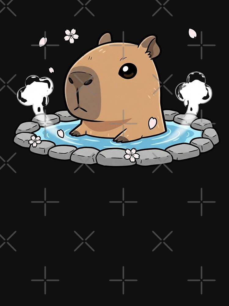 The Zen Master: Peaceful Capybara Relaxing in a Hot Spring with Cherry Blossoms by bvdesignart