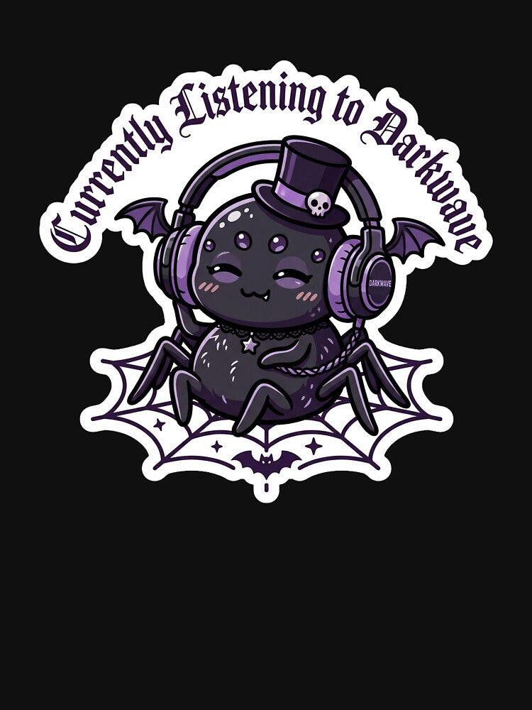 Currently Listening to Darkwave - Kawaii Goth Spider Sticker by EnigmaticGoth