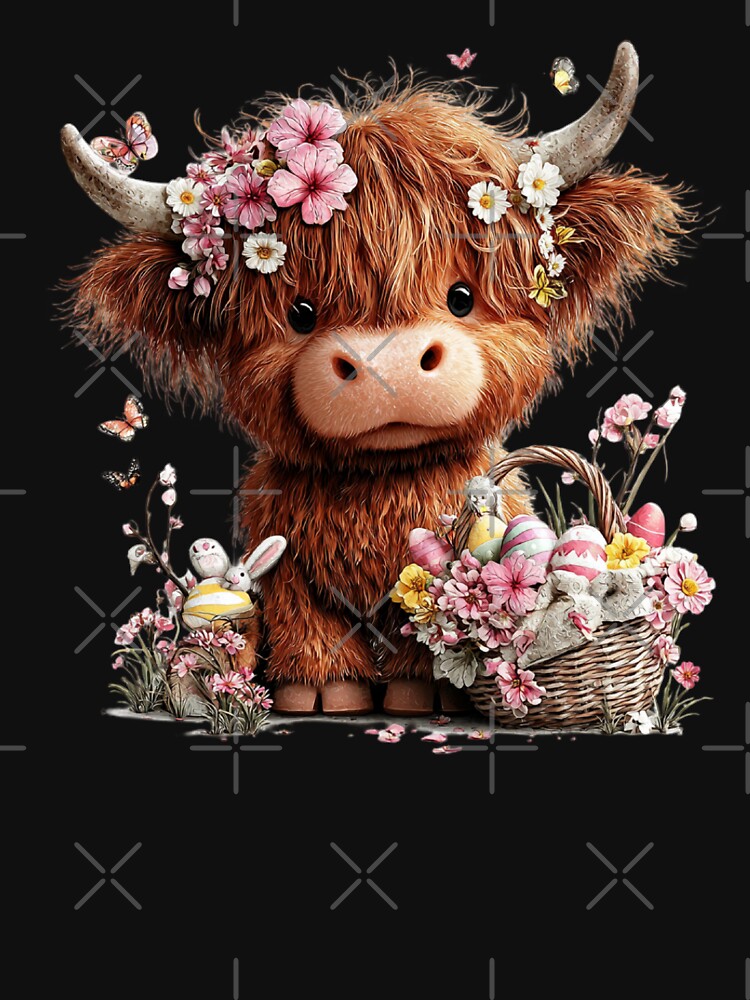 Fluffy Highland Cow with Flowers by perijun