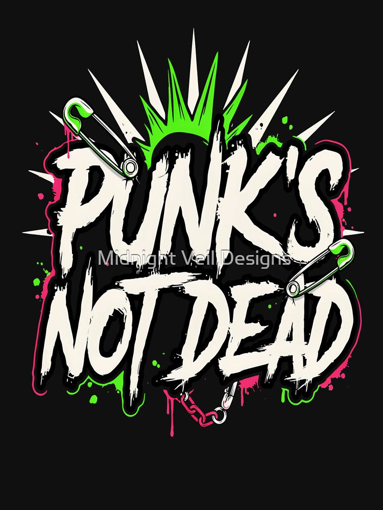 Punk's Not Dead – Mohawk Safety Pin Punk Rock Design by Midnight Veil Designs