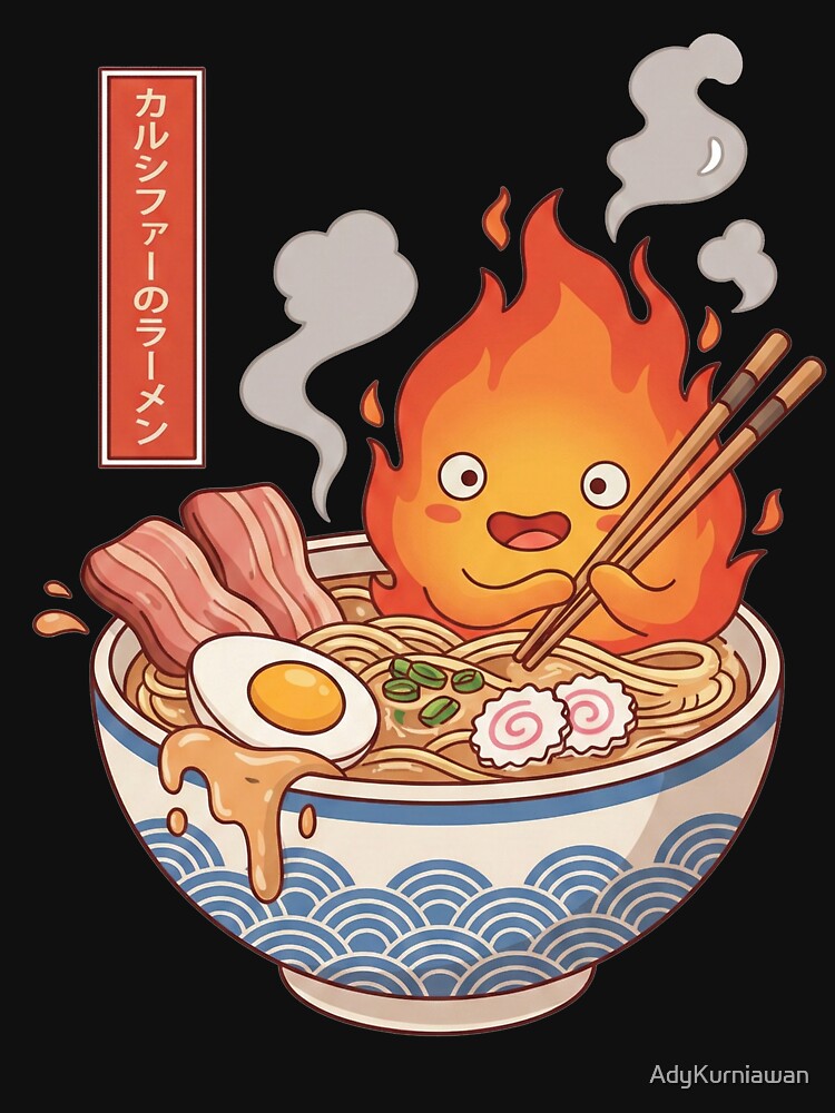 Kawaii Fire Spirit Eating Ramen Noodles by AdyKurniawan