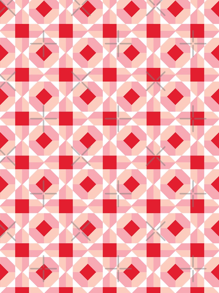Red Pink Gingham Geometric Diamond Quilt Pattern Retro by Zaya_art