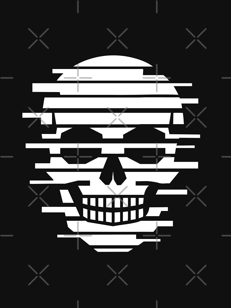 Minimal Glitch Skull T-Shirt – Clean Cyber Streetwear Design by quietvisualsco