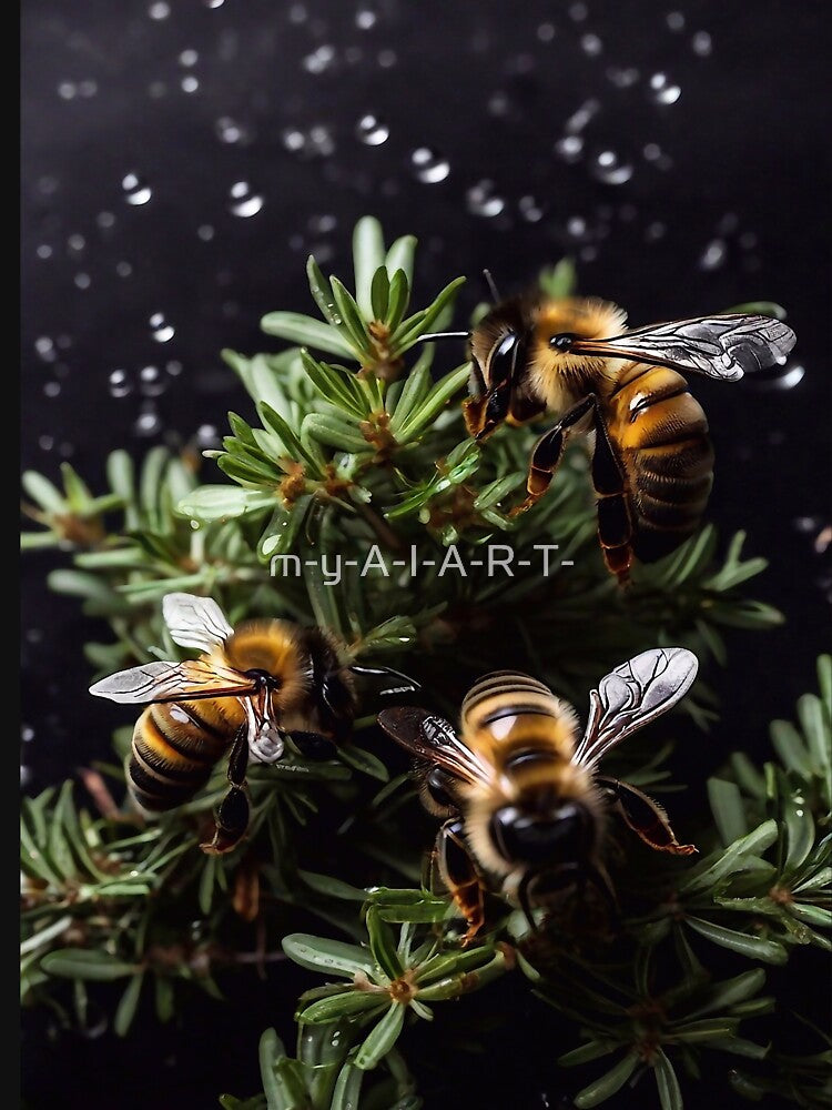 Thyme leaves and a few bees by m-y-A-I-A-R-T-