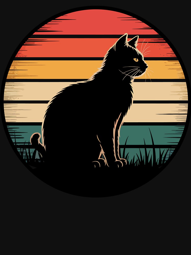 Black Cat Retro Sunset – Vintage Silhouette Feline Graphic by UmazDesigns