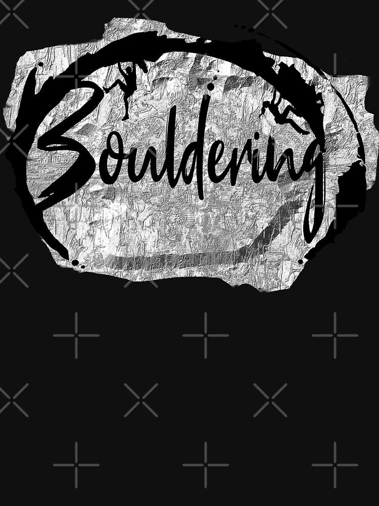 Bouldering lettering with climbing in front of a silver gray rock wall - bouldering gift by MadandMean