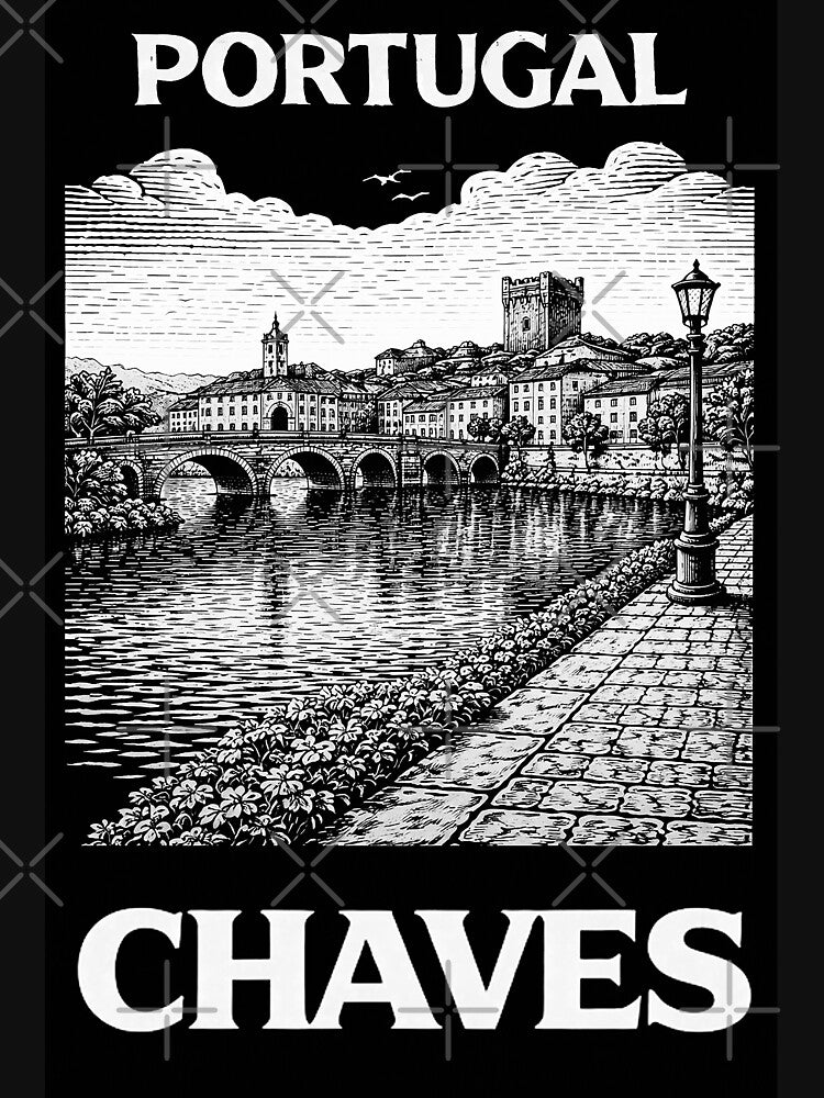 Chaves Portugal Linocut Style by Thistle-TShop