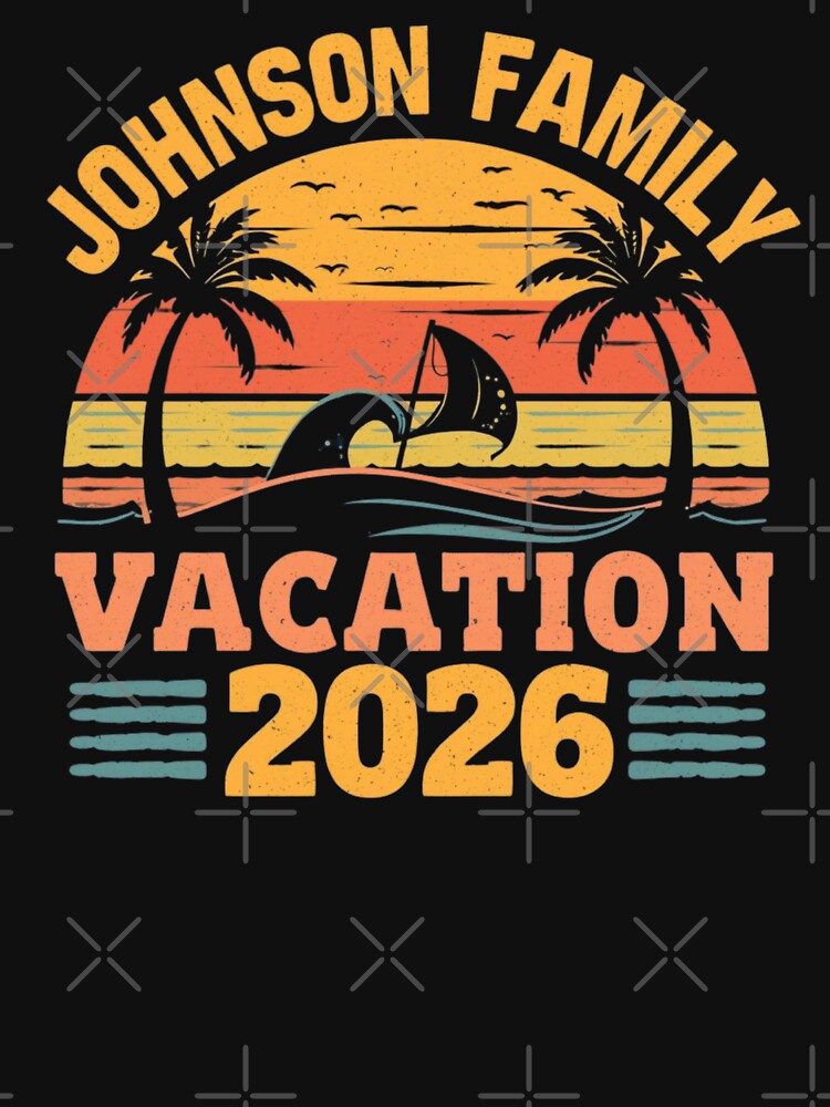 Johnson Family Vacation 2026 Retro Beach Sunset by EchoPrint Co.