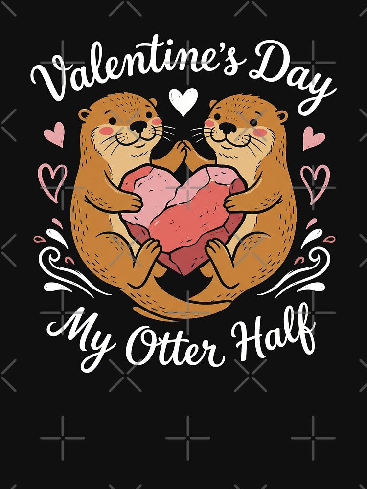 Cute Sea Otters My Otter Half Pun Heart Rock Illustration by zzz888