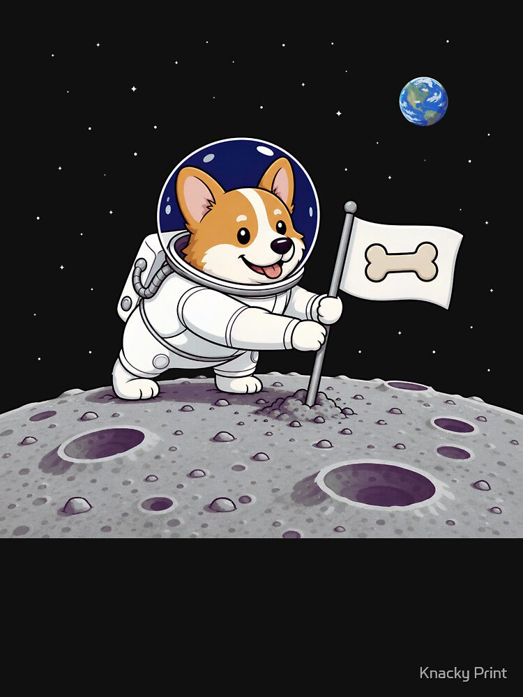 Cute Corgi Astronaut on Moon - Funny Space Dog Bone Flag Art by Knacky Print
